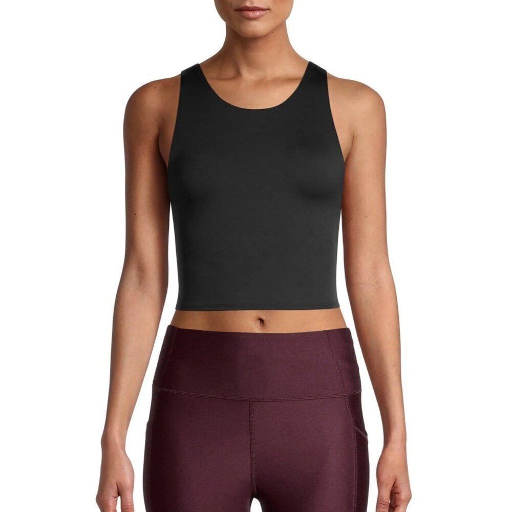 Athlux Solid Black Built In Bra Athletic Crop Tank Top Small